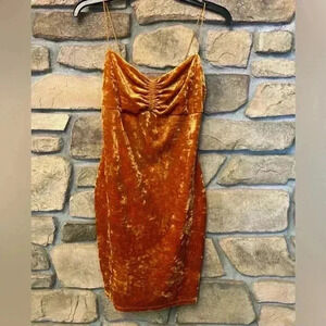 Urban Outfitters Women's Midi Burnt Orange Rust Velvet Like Cocktail Dress M